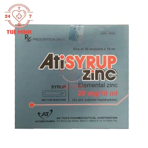 Atisyrup Zinc Hộp 20 Ống - Giúp điều trị thiếu kẽm
