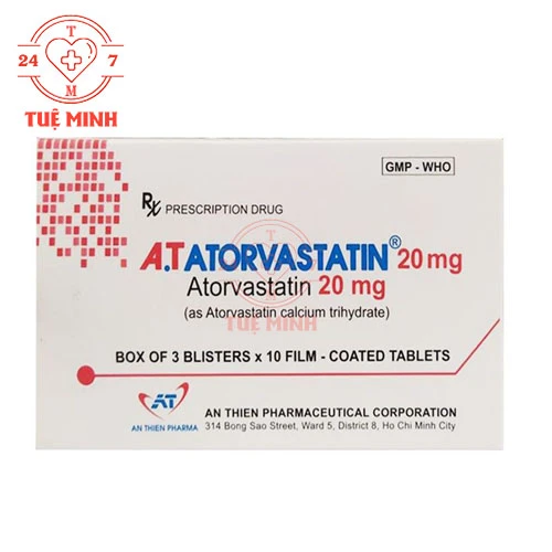 A.T Atorvastatin 20mg - Thuốc điều trị tăng cholesterol máu hiệu quả