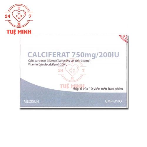 Calciferat 750mg/200IU MEDISUN - Viên uống bổ sung calci và vitamin D3 