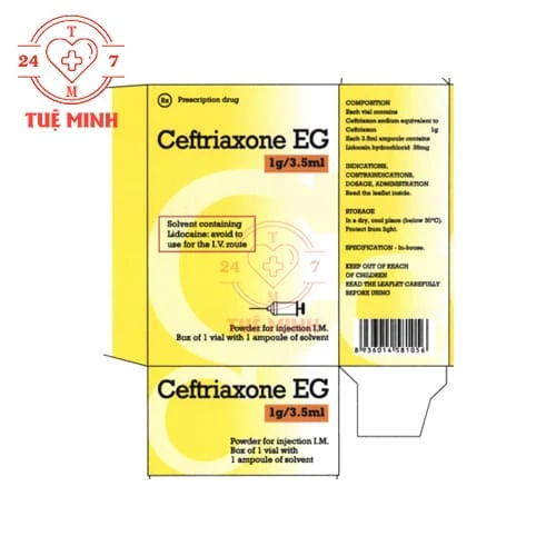 Ceftriaxone EG 1g/3,5ml Pymepharco - Thuốc điều trị nhiễm trùng