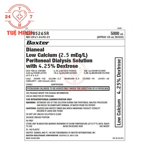 Dianeal Low Calcium 4.25% - Thuốc bổ sung nước và natri clorid cho cơ thể 